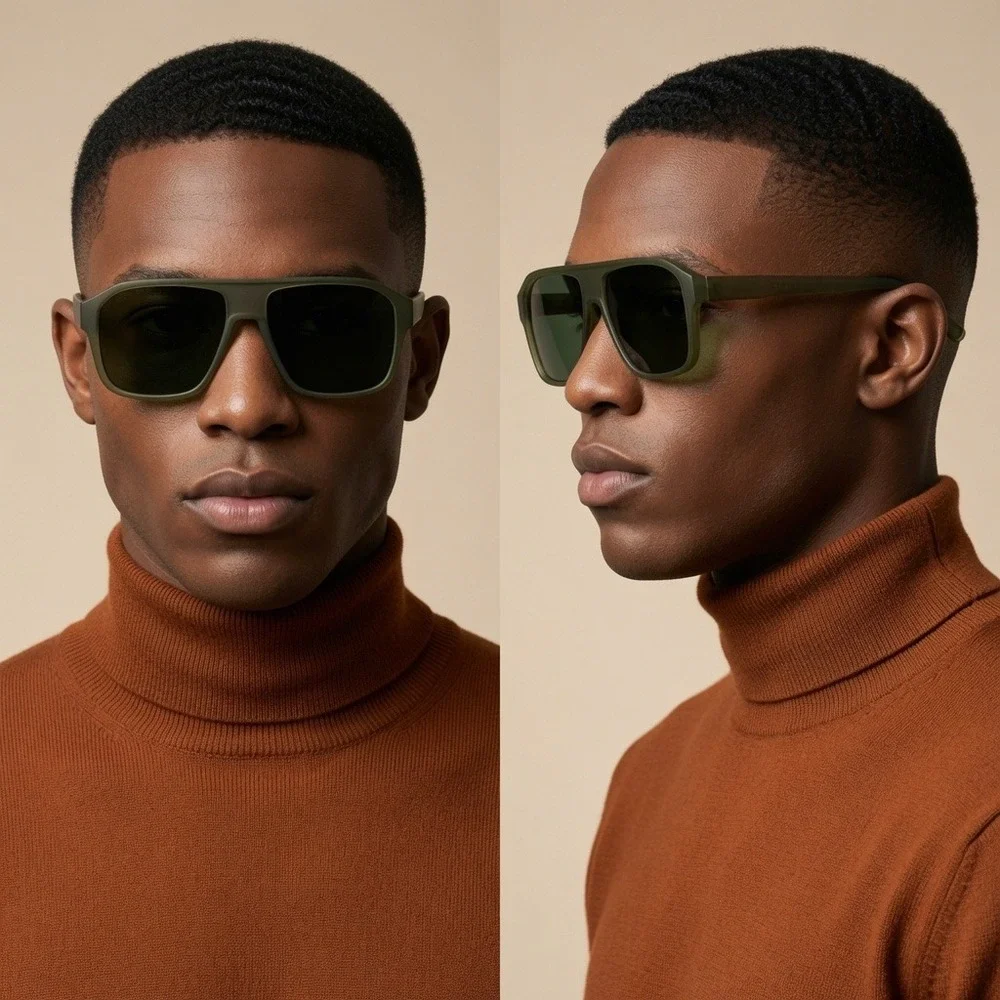 Men Designer Style Sunglasses  Military Green, Matte Finish UV400 Protection New